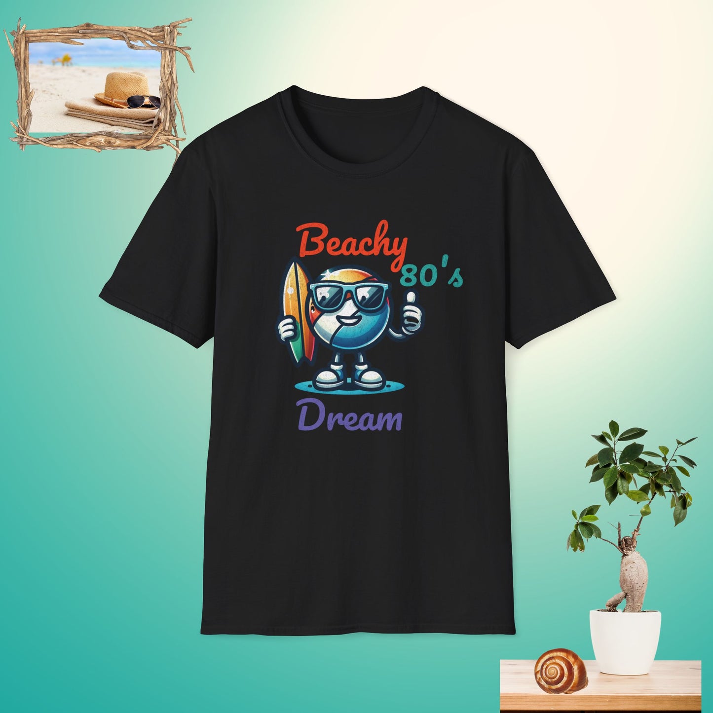 Beachy 80's Dream Unisex Softstyle T-Shirt - Retro Surf Vibe for Summer Adventures