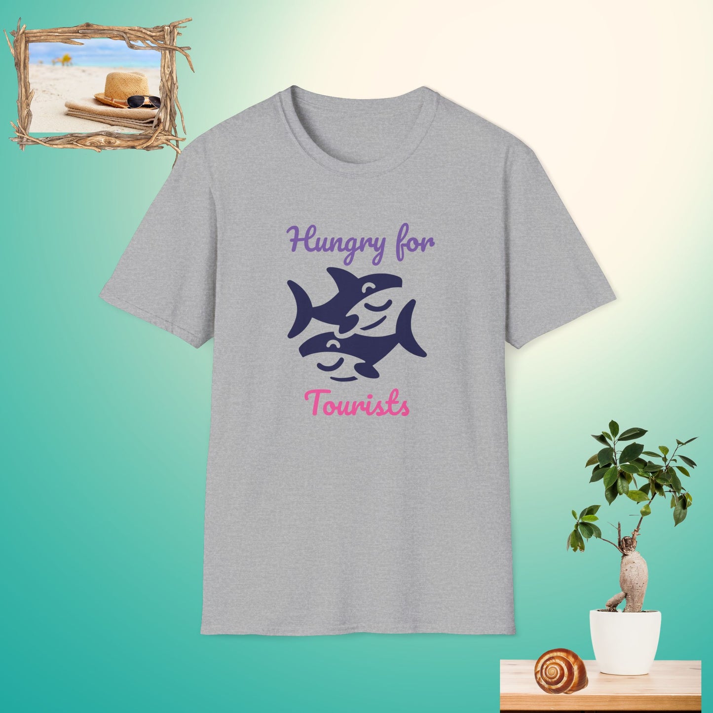 Funny Unisex Softstyle T-Shirt - 'Hungry for Tourists' Beach Humor Tee