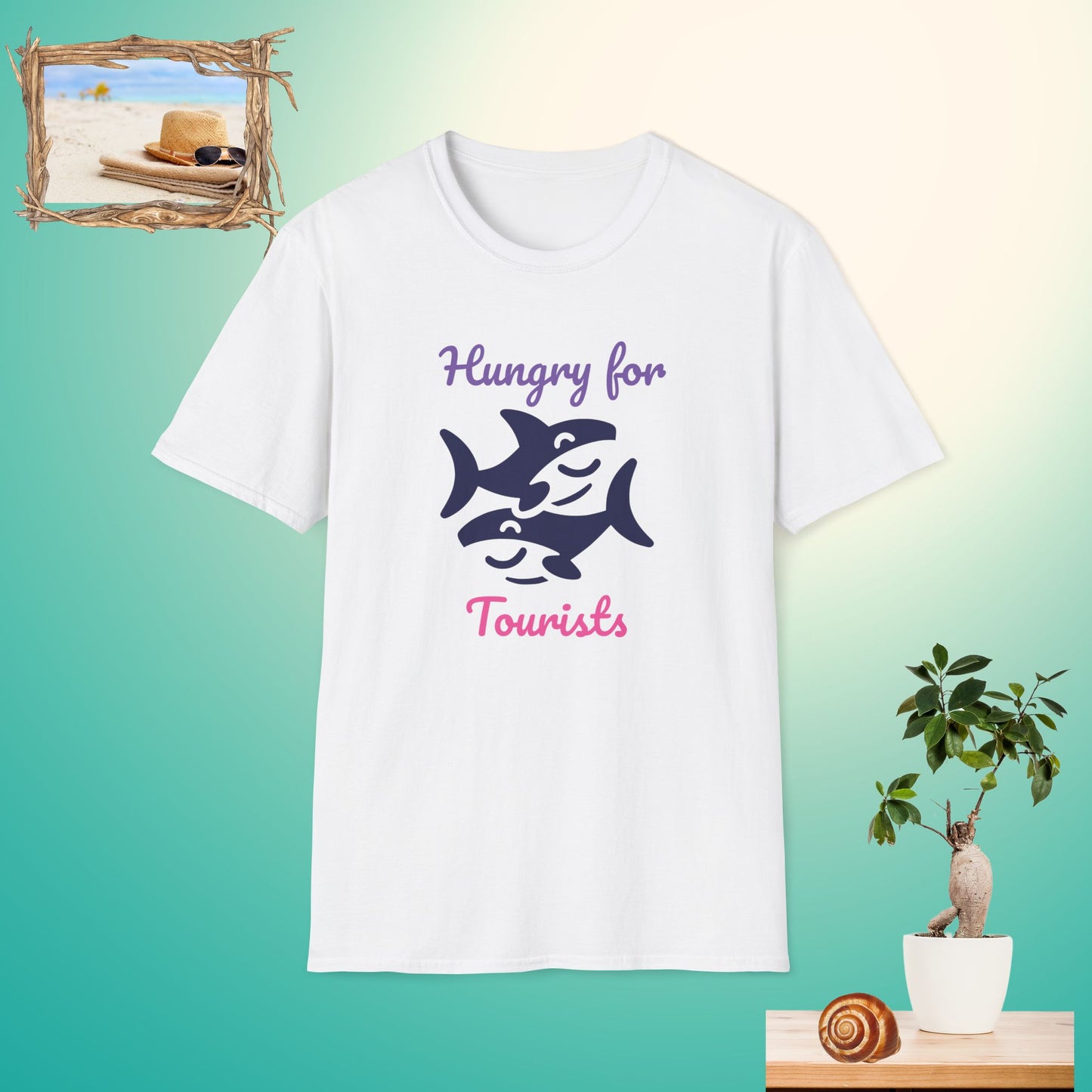 Funny Unisex Softstyle T-Shirt - 'Hungry for Tourists' Beach Humor Tee