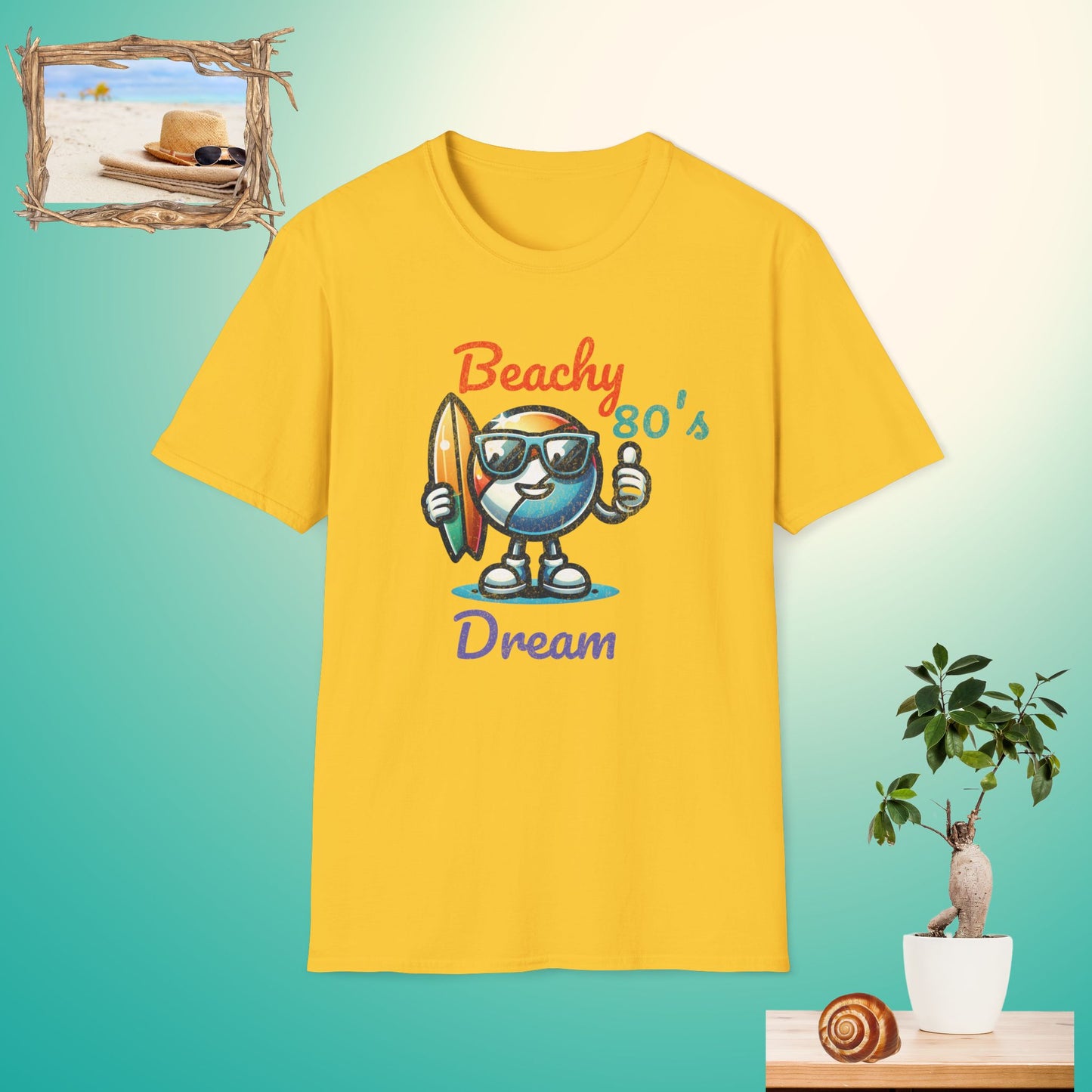 Beachy 80's Dream Unisex Softstyle T-Shirt - Retro Surf Vibe for Summer Adventures