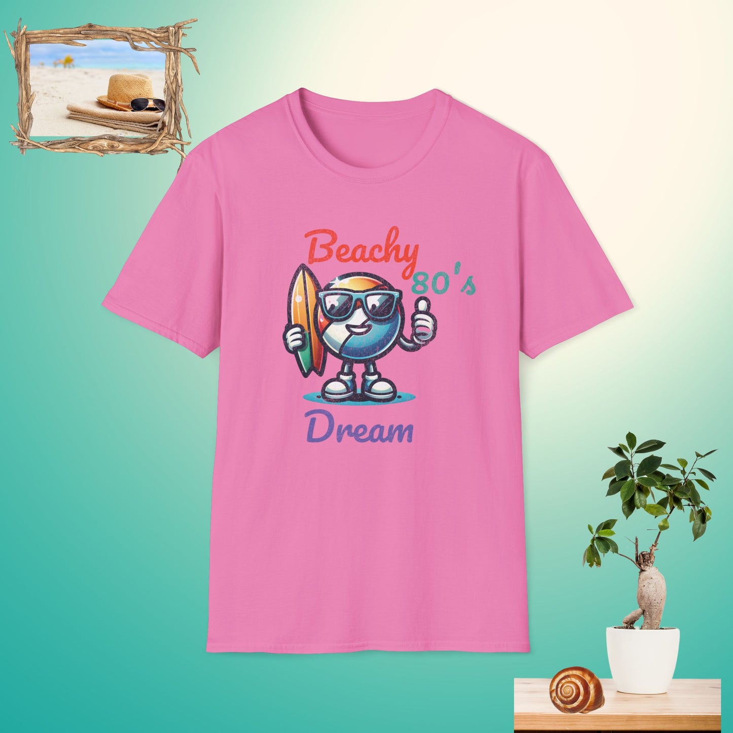 Beachy 80's Dream Unisex Softstyle T-Shirt - Retro Surf Vibe for Summer Adventures