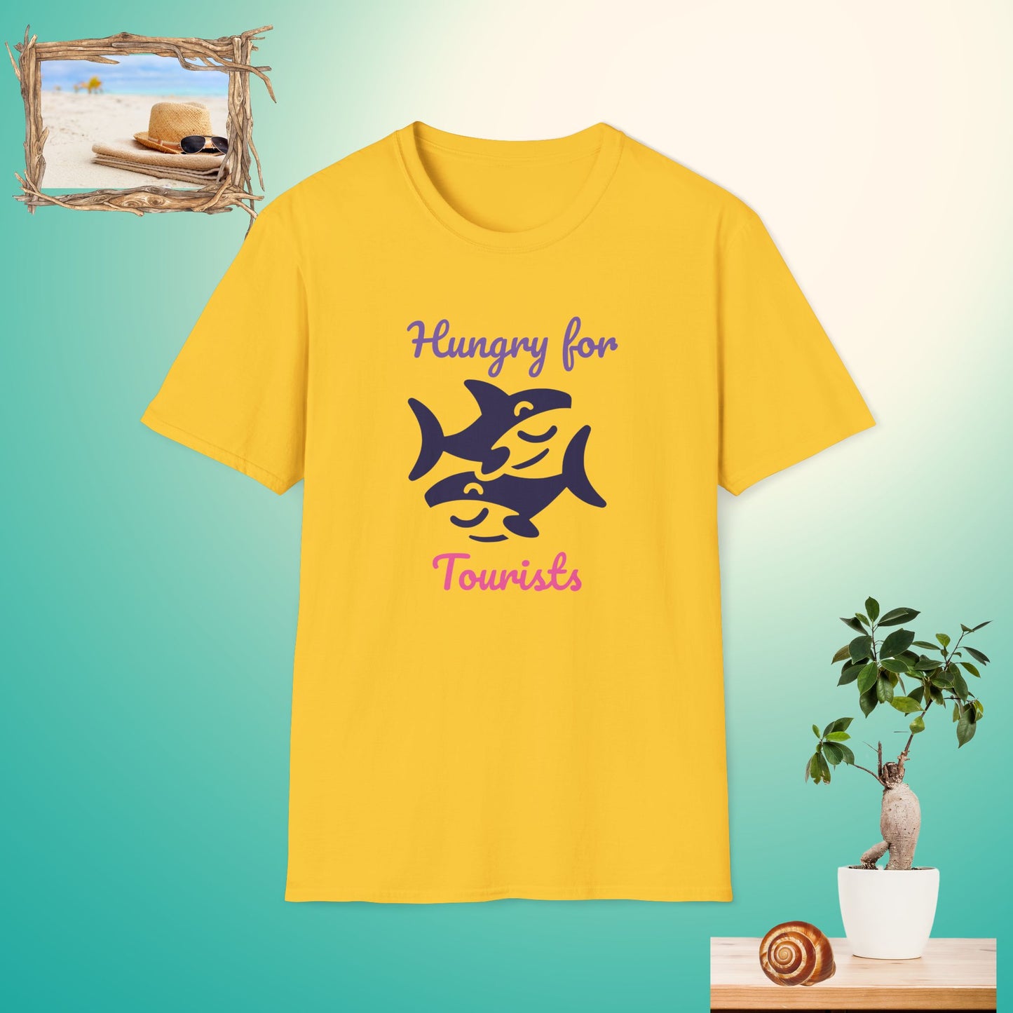 Funny Unisex Softstyle T-Shirt - 'Hungry for Tourists' Beach Humor Tee