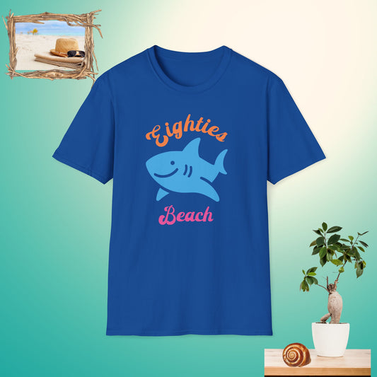 Retro Eighties Beach Shark Unisex Softstyle T-Shirt