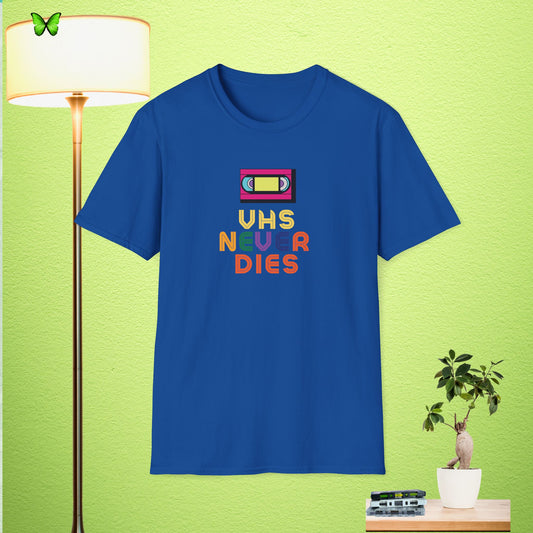 VHS Never Dies Unisex Softstyle T-Shirt | Retro Vintage Tee