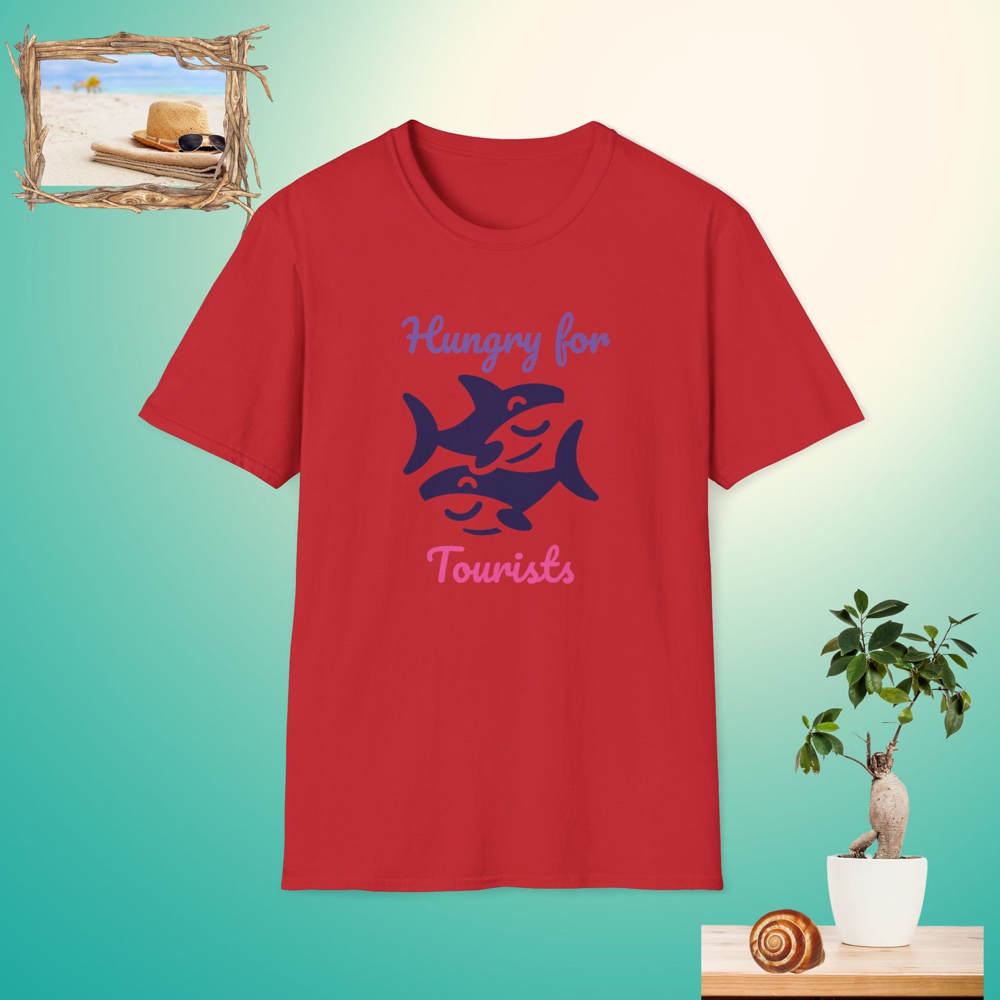 Funny Unisex Softstyle T-Shirt - 'Hungry for Tourists' Beach Humor Tee