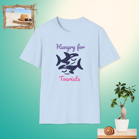 Funny Unisex Softstyle T-Shirt - 'Hungry for Tourists' Beach Humor Tee