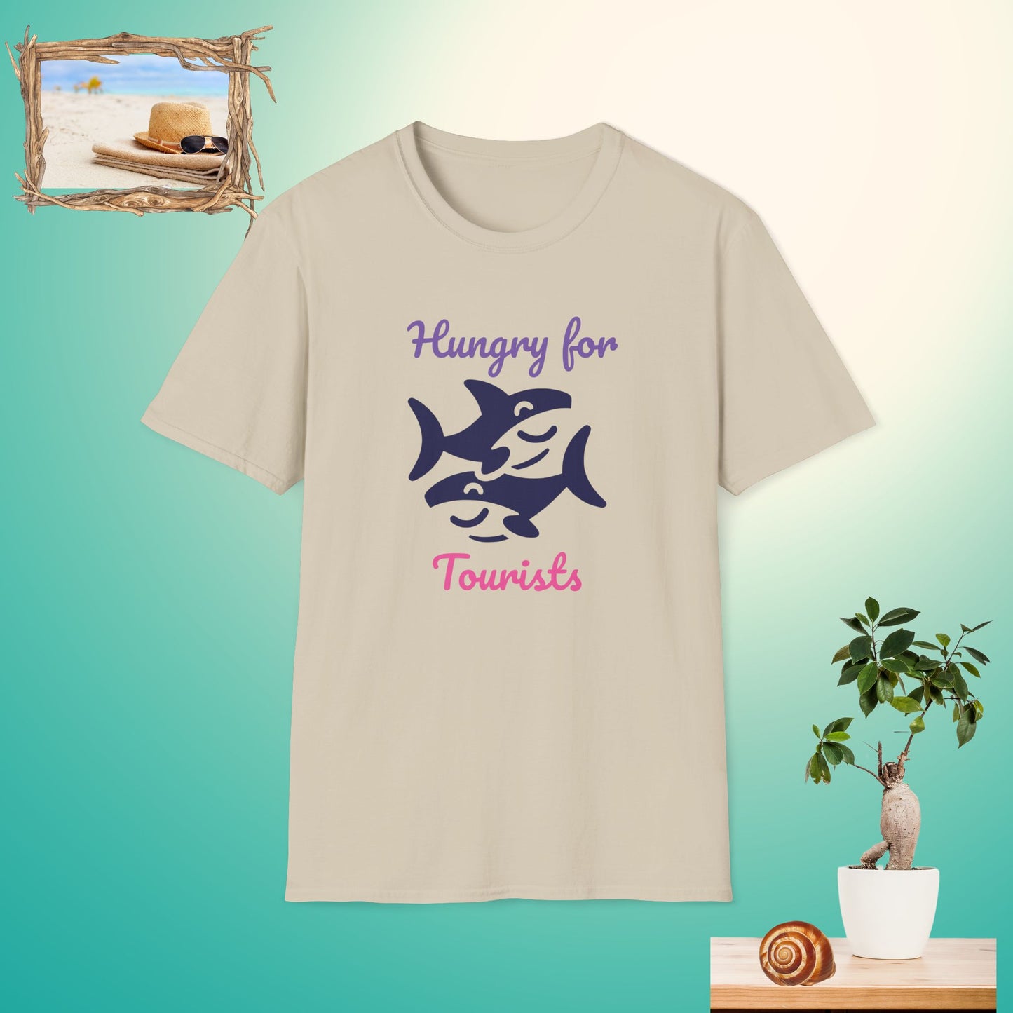 Funny Unisex Softstyle T-Shirt - 'Hungry for Tourists' Beach Humor Tee