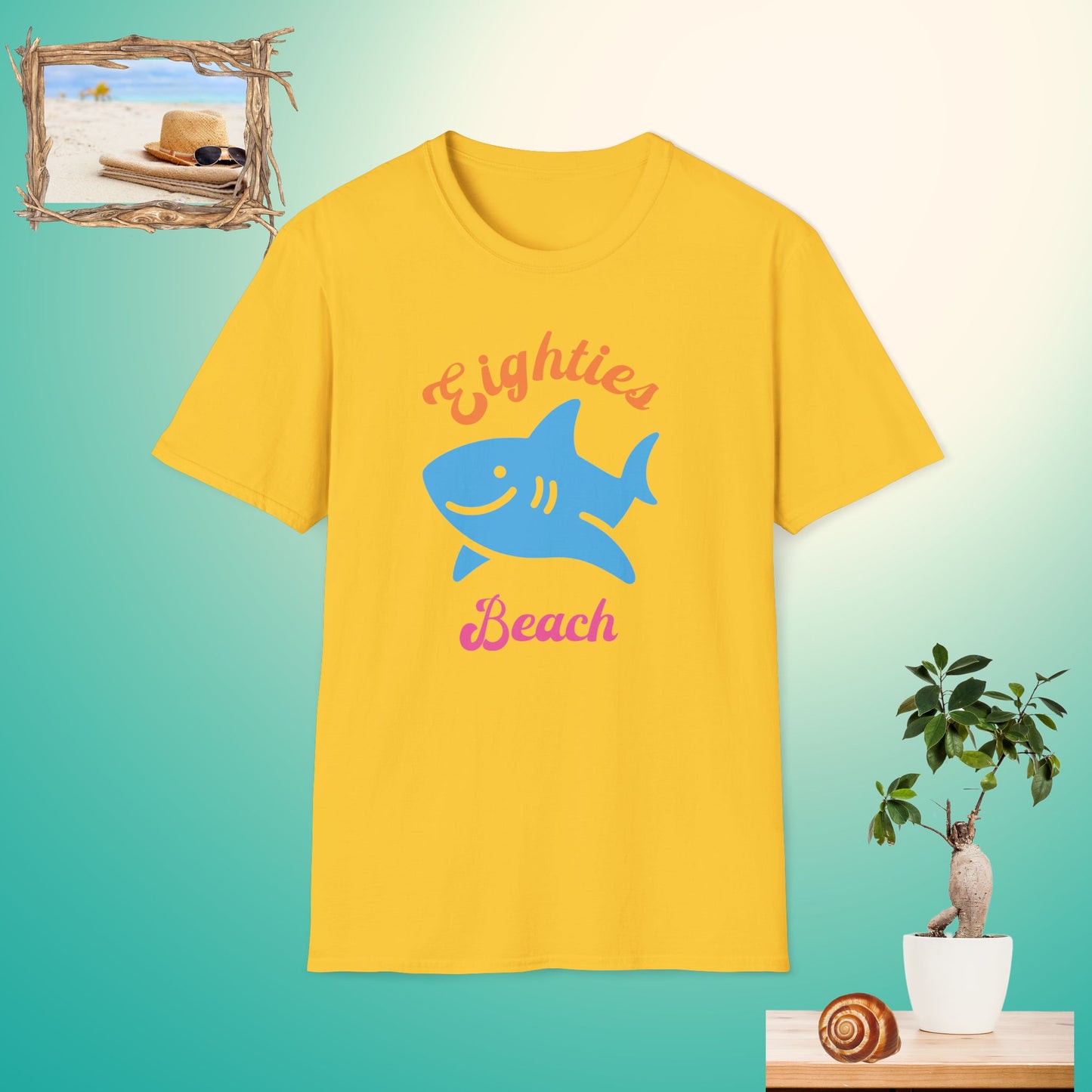 Retro Eighties Beach Shark Unisex Softstyle T-Shirt