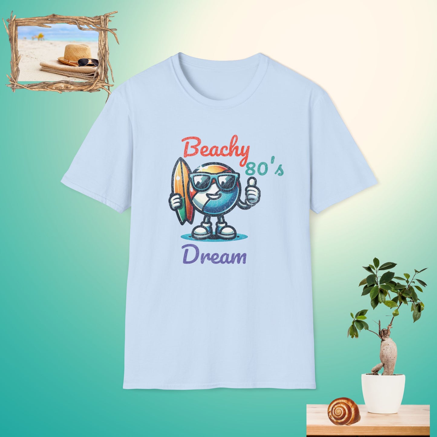 Beachy 80's Dream Unisex Softstyle T-Shirt - Retro Surf Vibe for Summer Adventures