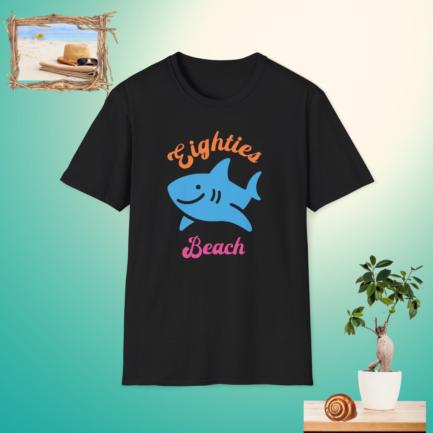 Retro Eighties Beach Shark Unisex Softstyle T-Shirt